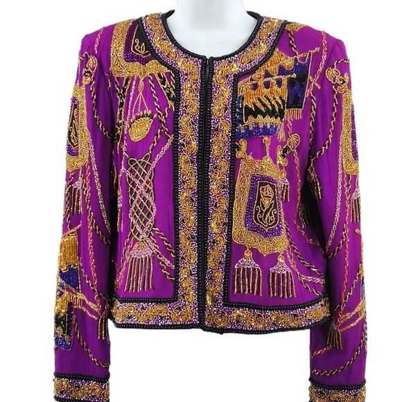 Vintage Purple & Gold Beaded Jacket | Regal Baroque-Inspired Design | Circa 1980 - Picture 1 of 3
